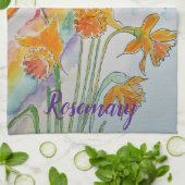 Rainbow Daffodier Spring Wasserfarben Blume Geschirrtuch (Gefaltet)