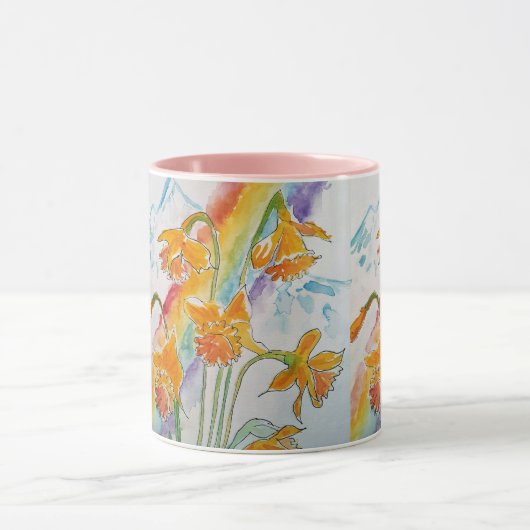 Rainbow Daffodin Spring Wasserfarbene Tasse (Zentrum)