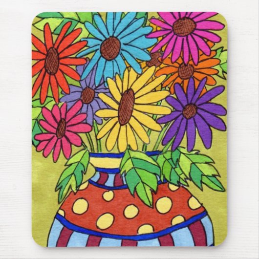 Rainbow Daisies in Designer Vase Mousepad (Vorne)