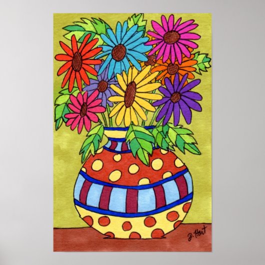 Rainbow Daisies in Designer Vase Poster (Vorne)