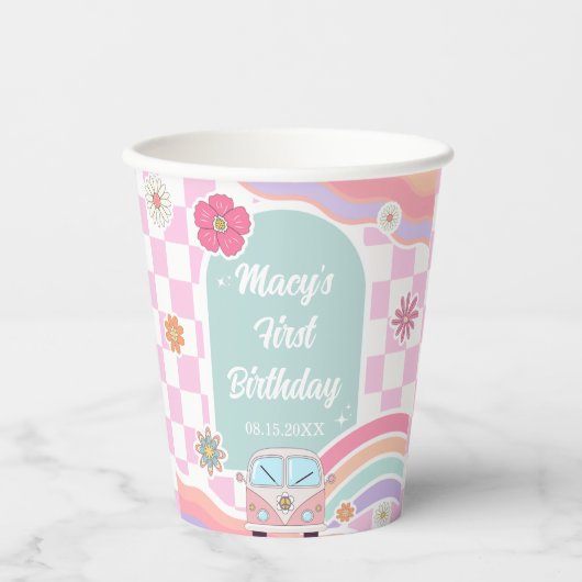 Rainbow Daisy Car Birthday Pappbecher (Vorderseite)