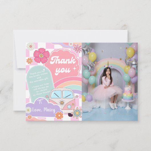 Rainbow Daisy Car Dankeskarte (Vorderseite)