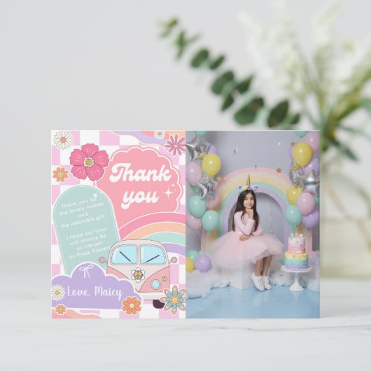 Rainbow Daisy Car Dankeskarte (Stehend Vorderseite)