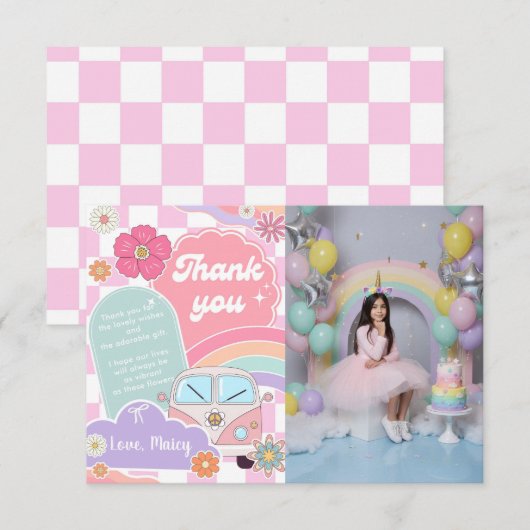 Rainbow Daisy Car Dankeskarte (Vorne/Hinten)