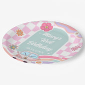 Rainbow Daisy Floral Car Birthday Paper Plate Pappteller (Schrägansicht)