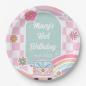 Rainbow Daisy Floral Car Birthday Paper Plate Pappteller (Vorderseite)