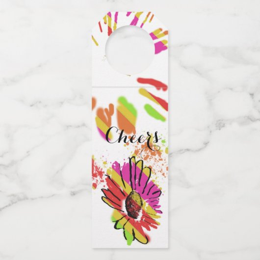 Rainbow Daisy Strip Design Flaschenanhänger (Vorderseite)