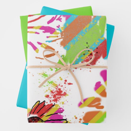 Rainbow Daisy Strip Design-Soft Aquamarin/Limon Geschenkpapier Set (Beispiel)