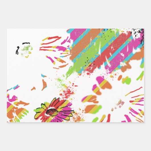 Rainbow Daisy Strip Design-Soft Aquamarin/Limon Geschenkpapier Set (Vorderseite)