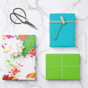 Rainbow Daisy Strip Design-Soft Aquamarin/Limon Geschenkpapier Set