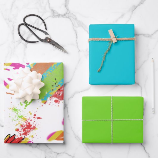 Rainbow Daisy Strip Design-Soft Aquamarin/Limon Geschenkpapier Set (Vorderseite)