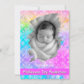 [Rainbow Damask] Soft Pastels Baby Girl Birth Ankündigung (Vorderseite)