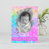 [Rainbow Damask] Soft Pastels Baby Girl Birth Ankündigung (Stehend Vorderseite)