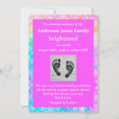 [Rainbow Damask] Soft Pastels Baby Girl Birth Ankündigung (Rückseite)