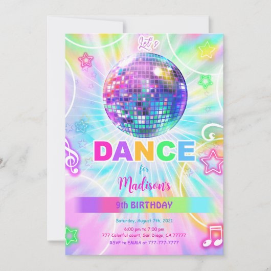 Rainbow Dance Birthday Einladung (Vorderseite)