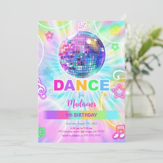 Rainbow Dance Birthday Einladung (Stehend Vorderseite)