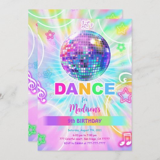 Rainbow Dance Birthday Einladung (Vorne/Hinten)