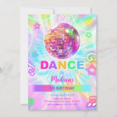 Rainbow Dance Disco Party Neo Glow Einladung (Vorderseite)