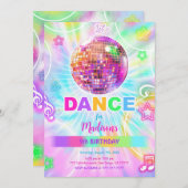 Rainbow Dance Disco Party Neo Glow Einladung (Vorne/Hinten)