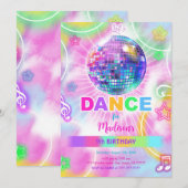 Rainbow Dance Disco Party Neo Glow Einladung (Vorne/Hinten)