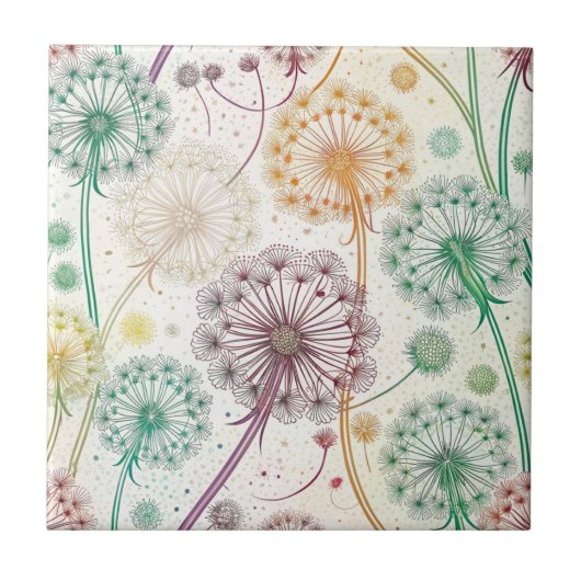 Rainbow Dandelion Breeze - Whimsisches Floral Fliese (Vorderseite)