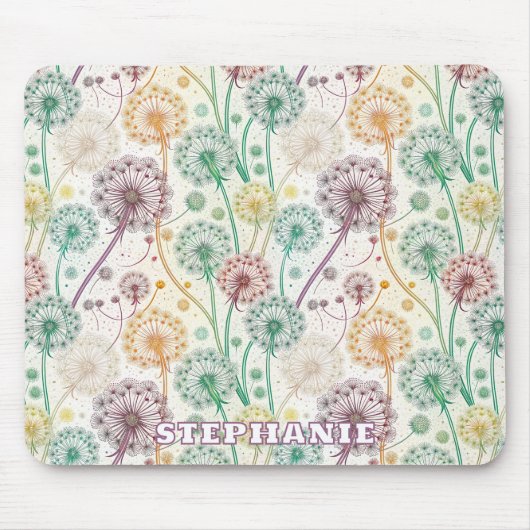 Rainbow Dandelion Breeze - Whimsisches Floral Mousepad (Vorne)