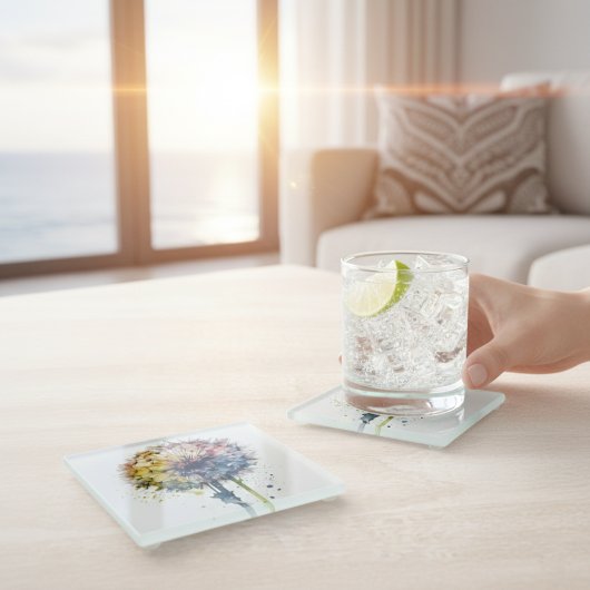 Rainbow Dandelion Glasuntersetzer