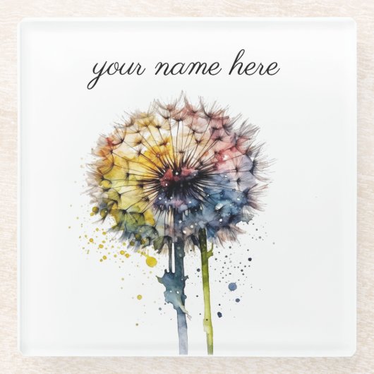 Rainbow Dandelion, kundenspezifisch Glasuntersetzer (Vorderseite)