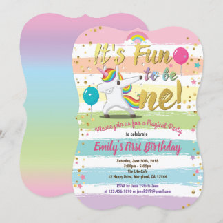 Rainbow-Dapping unicorn erstes Party Einladung