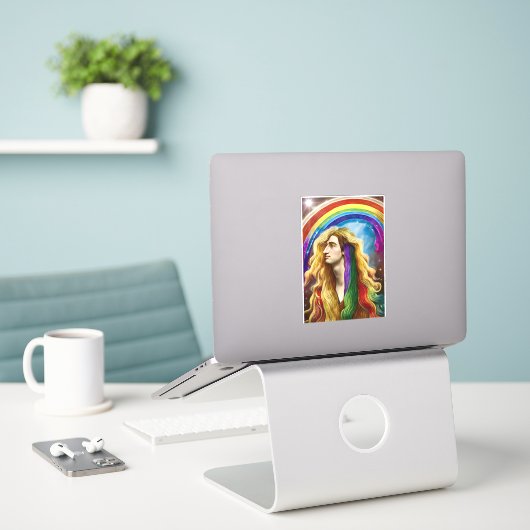 Rainbow Deity Man of All Liebe Fantasy Art Aufkleber (Laptop auf Schreibtisch)