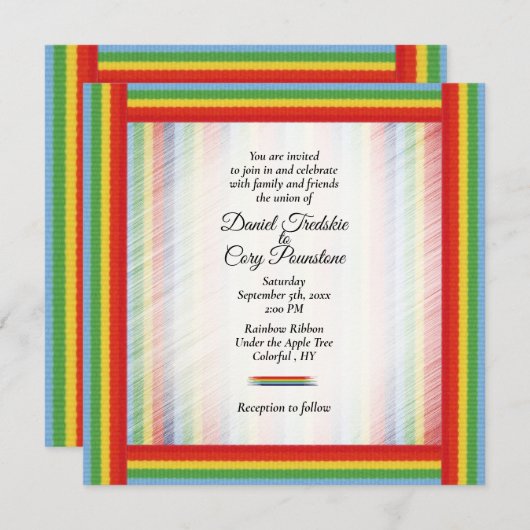 Rainbow Denim Ribbon Wedding Einladung (Vorne/Hinten)