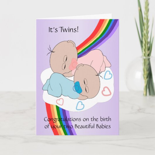 Rainbow Design New Geboren Baby Twins Karte (Vorderseite)