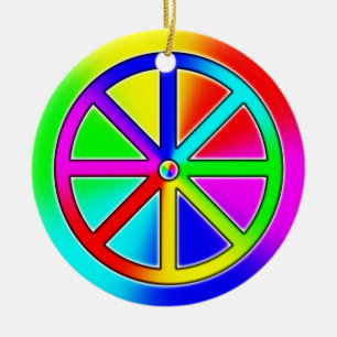 Rainbow Dharma Wheel Buddhist Keramik Ornament