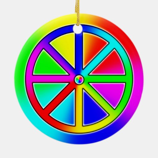 Rainbow Dharma Wheel Buddhist Keramik Ornament (Hinten)