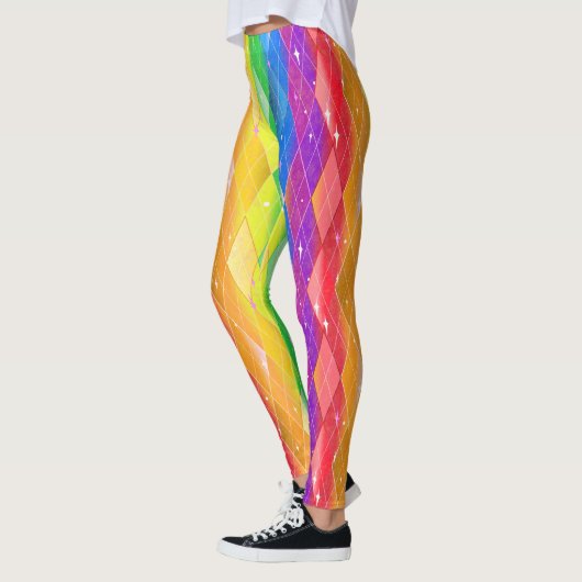 Rainbow Diamond Pride Raute Sparkle Harlequin Leggings (Links)
