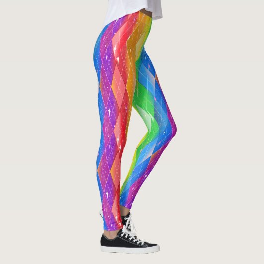 Rainbow Diamond Pride Raute Sparkle Harlequin Leggings (Rechts)