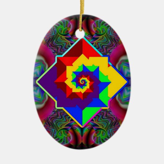Rainbow Diamond Spiral Keramik Ornament (Vorne)
