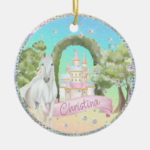 Rainbow Diamonds Fairy Tale Castle & White Horse Keramik Ornament