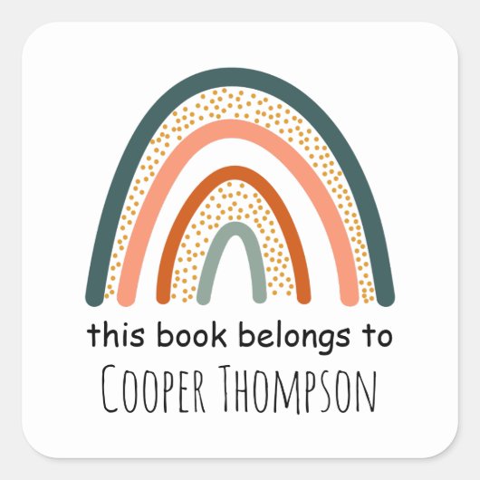 Rainbow Dieses Buch gehört Kindern Buchzeichen Quadratischer Aufkleber (Vorderseite)