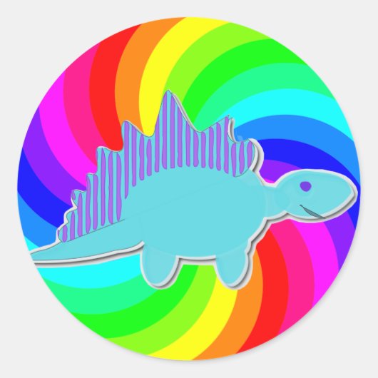 Rainbow Dinosaur Blue Stegosaurus Runder Aufkleber (Vorderseite)