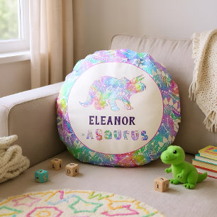 Rainbow Dinosaur Fossil Kids Rundes Kissen