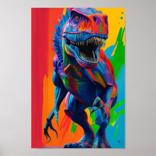 Rainbow Dinosaur T-Rex Illustration Art Poster (Vorne)
