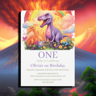 Rainbow-Dinosaurier Geburtstagsthema Einladung