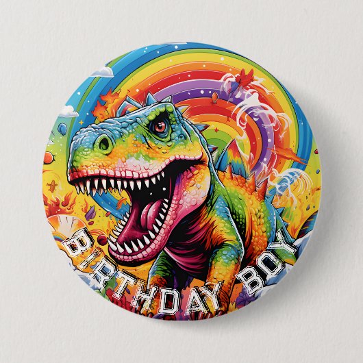 Rainbow Dinosaurier zum Geburtstag Button (Vorderseite)