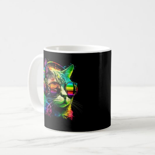 Rainbow DJ Cat with Sunglasses Kaffeetasse (Vorderseite Links)
