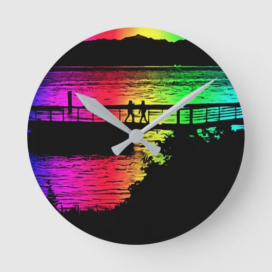 Rainbow Dock Silhouetten Wall Clock Runde Wanduhr (Vorderseite)