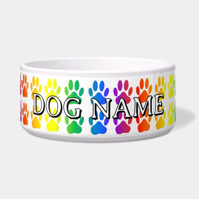 Rainbow Dog Paw Print Individuelle Name Napf (Vorderseite)