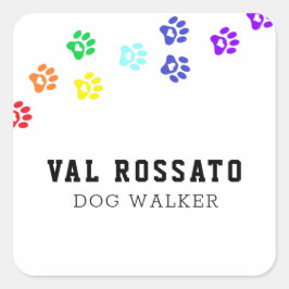 Rainbow Dog Paw - Sitzende Haustiere Quadratischer Aufkleber