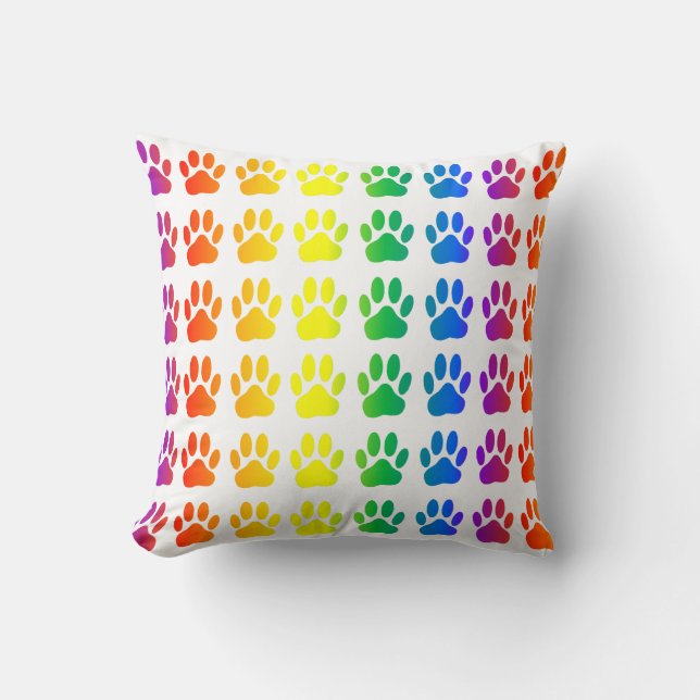 Rainbow Dog Pawprint Kissen (Vorderseite)