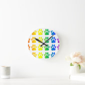 Rainbow Dog Pawprint Runde Wanduhr (Zuhause)